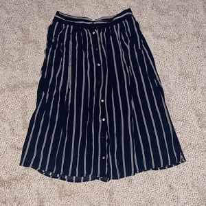 Blue and white striped midi skirt